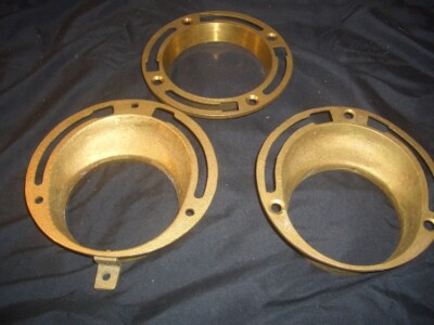 LOT of 3: Brass Toilet Floor Flanges, 4'' Lead, Medium Depth (Strait & Off Set)