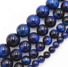 Genuine 6/8/10/12mm Natural Gemstone Blue Tigers Eye Round Loose Beads 15" AAA 