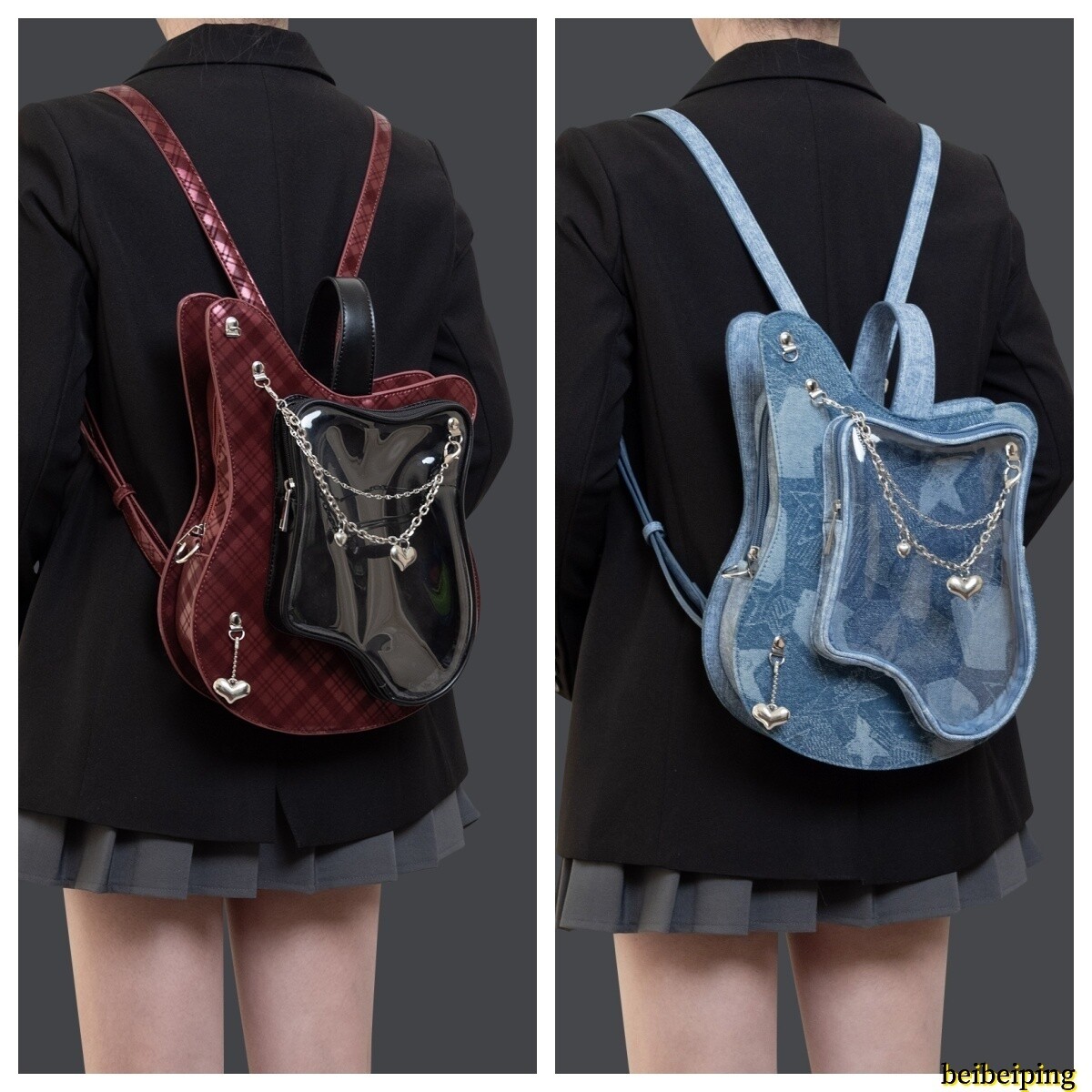 Guitar Shape Ita Bag Y2K Chain Shoulder Bag Creative Cool
