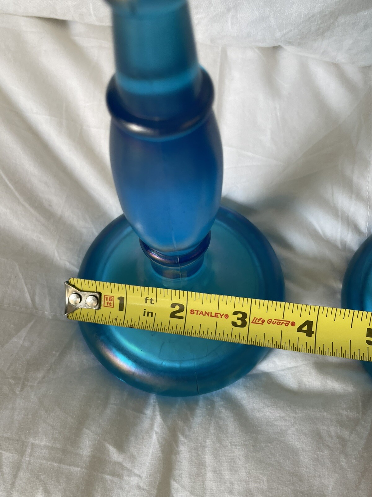 Vintage Fenton 1920's Celeste Blue Iridescent Stretch Glass Candlestick
