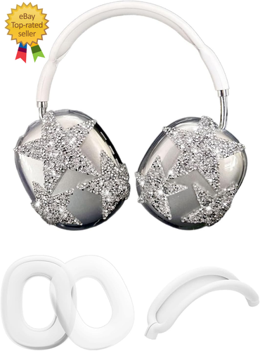 3 in 1 Bling Case Cover for Airpod Max, Clear TPU Glittering Rhinestones Stars P