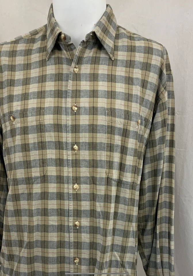 Camisa Robert Talbott Botón M Hombres Beige Cuadros 100% Algodón Como Nueva YGI P1-834 Foto 3 de 4