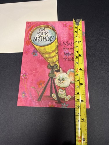 Vintage American Greeting Birthday Card 70s Vibe Cute Mouse Pink Unused - Picture 6 of 6