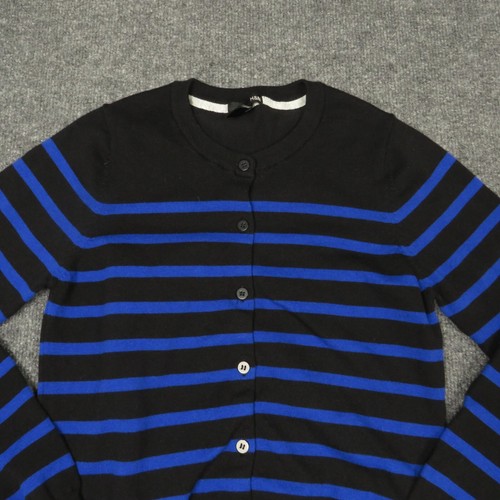 H&M Cardigan Girls Medium Black Blue Long Sleeve Button Up Round Neck Knit - Picture 2 of 8