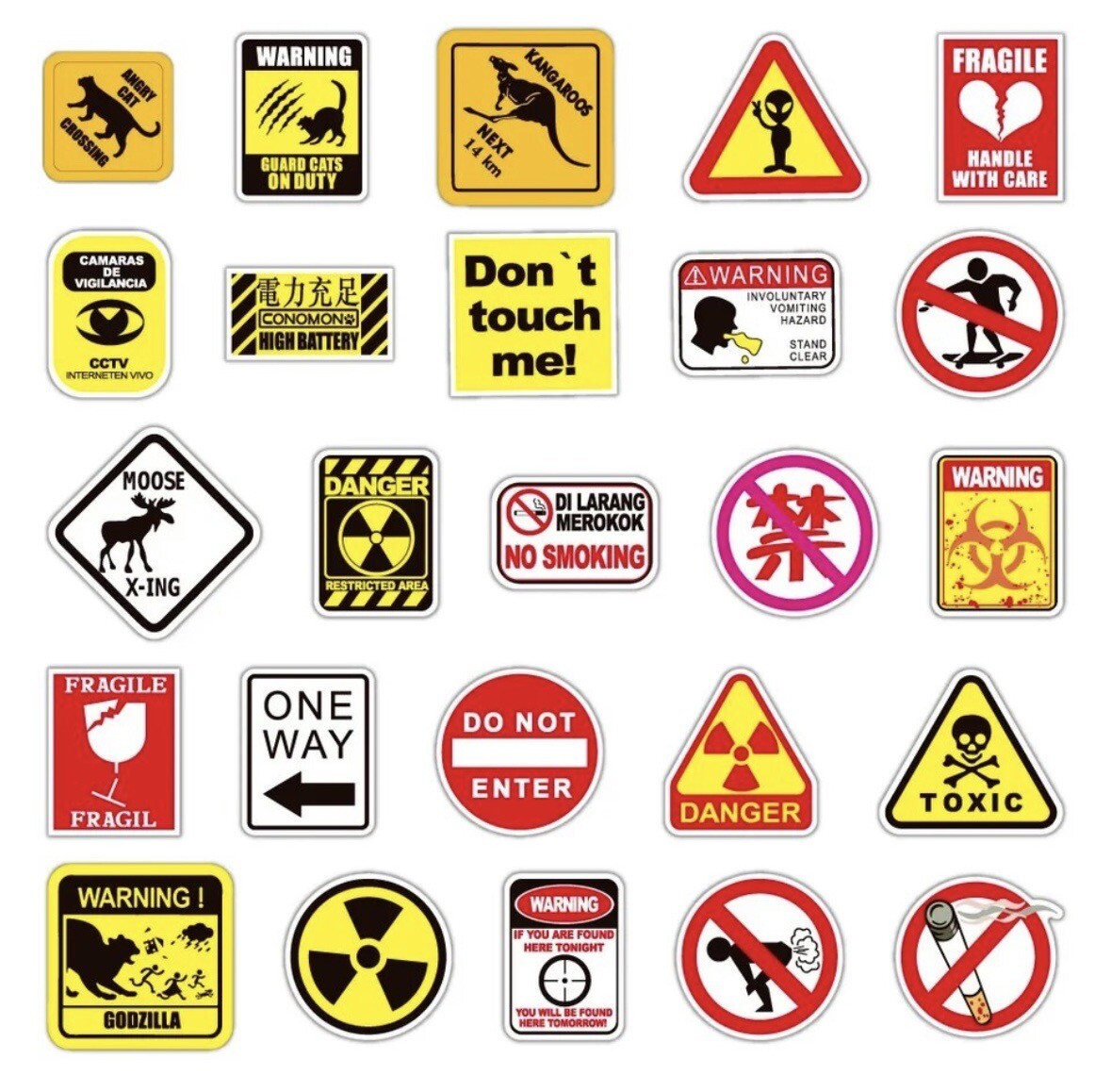 Stickerbomb 100 Warnzeichen Verbot Achtung Lustig Aufkleber Sticker