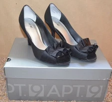 NEW ~ APT 9 Black Fabric OPEN TOE Shoes / Size 6-1/2 M / 3-1/4" Heel REALLY CUTE