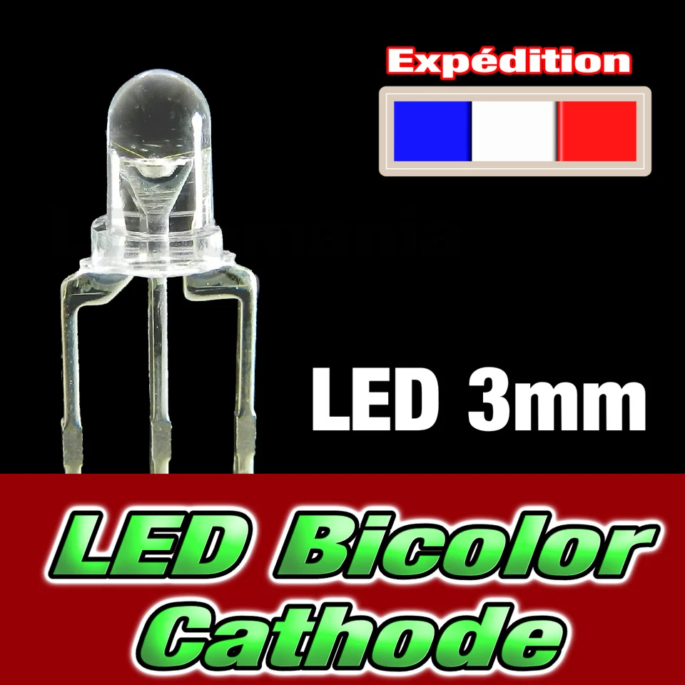 LED bicouleur 3mm bleu, vert, orange , rouge , blanc, cathode commune