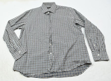 Canali Dress Shirt Mens 17.5 Brown Blue Plaid Long Sleeve Button-Up Cotton Italy