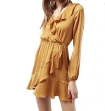 Express Ruffle Faux Wrap Long Sleeve Mini Dress – Mustard Yellow – Size S
