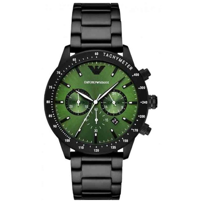 2025 Mens Wrist Watch EMPORIO ARMANI AR11472 Stainless Steel Black Green Dial 