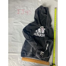 Adidas Youth Large Black Full Zip Hoodie Big Logo Fleece Lined Sweatshirt
