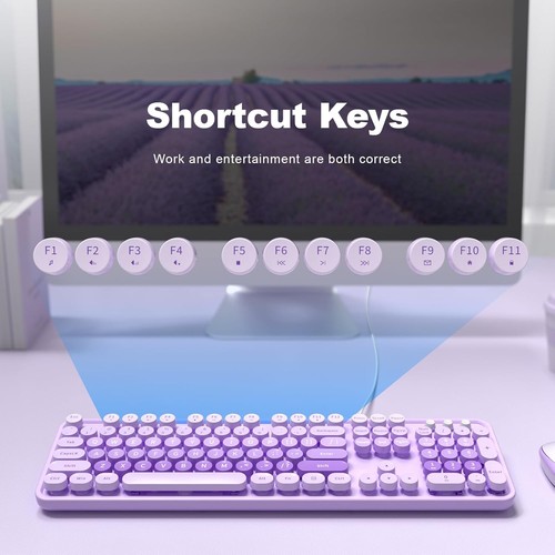 Large Print Wired Keyboard, 104 Keys Full-Sized Typewriter Keyboards, Purple - Picture 5 of 7