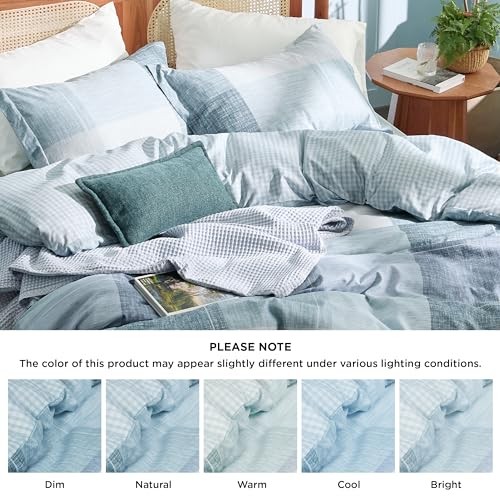 Duvet Cover Queen Size - Gingham Queen (90" x 90") 02 - Blue (No Comforter) - Picture 4 of 7