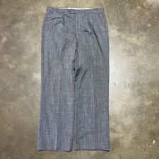 Vintage 70s Grey Wide Leg Pattern Pleated Trousers 34x31 1970s True Vintage