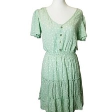 Justify Mini Dress Women Small Mint Green Floral Tiered Boho Cottagecore Summer
