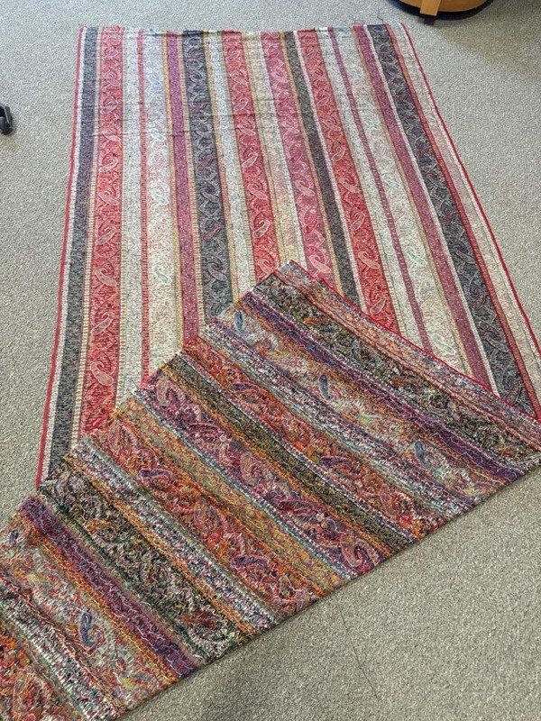 SIGNED ANTIQUE INDIAN NEMAZI KASHMIR PAISLEY STRIPPED SHAWL PANEL 115" x 54"