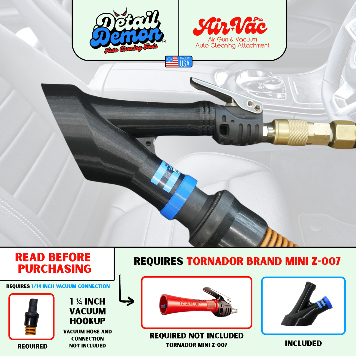 Vacuum + Air Attachment for Tornador Mini Z-007 Includes Crevice