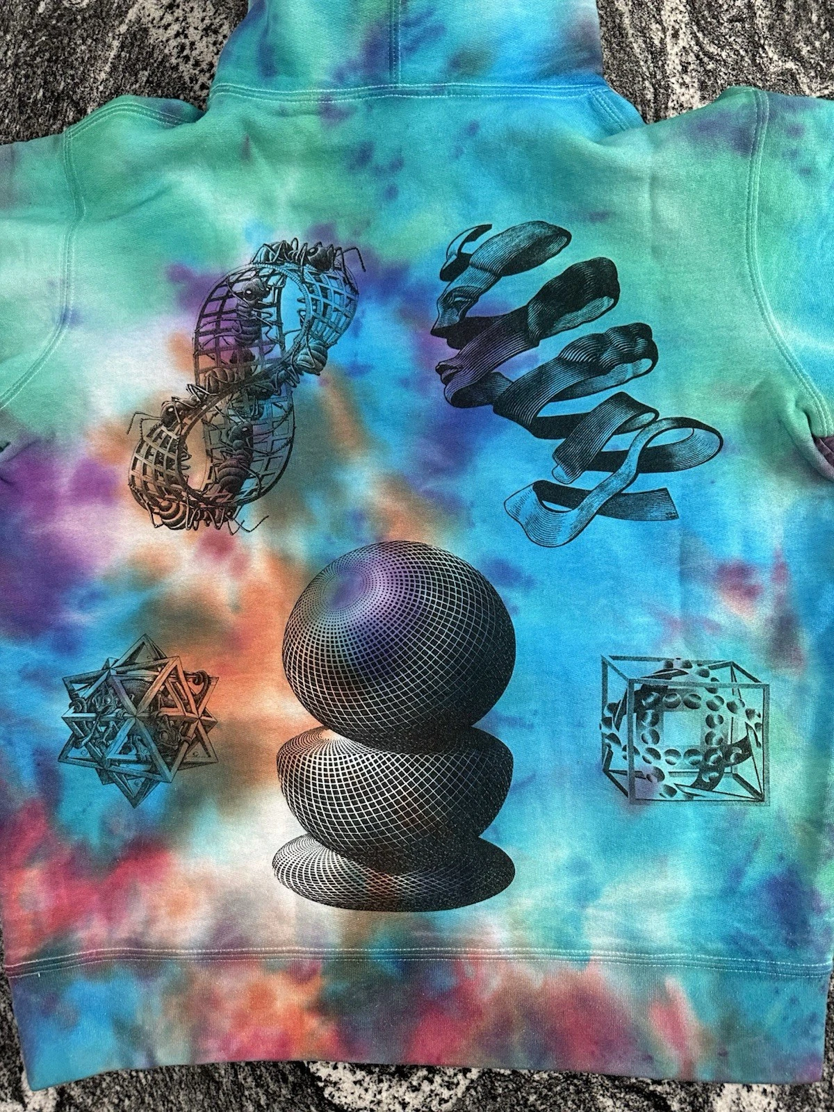 Supreme x M.C. nuovo Escher Felpa con Cappuccio Bianca Taglia Media GRANDE Personalizzata Tie Dye Mcm