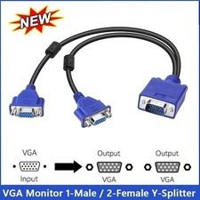 15 Pin VGA Splitter VGA Male to Dual Female Y Adapter Cord for Two SVGA Monitors