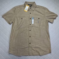 Carhartt Shirt Mens Medium Beige Rugged Flex Short Sleeve Button Up Workwear