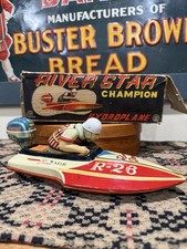 Vintage Tin Toy River Boat Hydroplane Race Racer Yonezawa Japan Outboard W Box