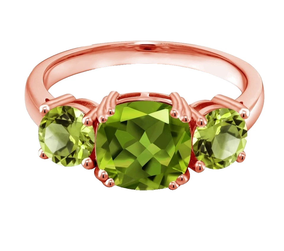 925 Silver Rose Gold Plated Engagement Ring 3.50 Ctw Green Peridot Three Stones - Image 2 of 4