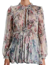 Zimmermann Jasper Ruffle Top Blouse Size 2 / 12 au Cream Silk Floral Georgette