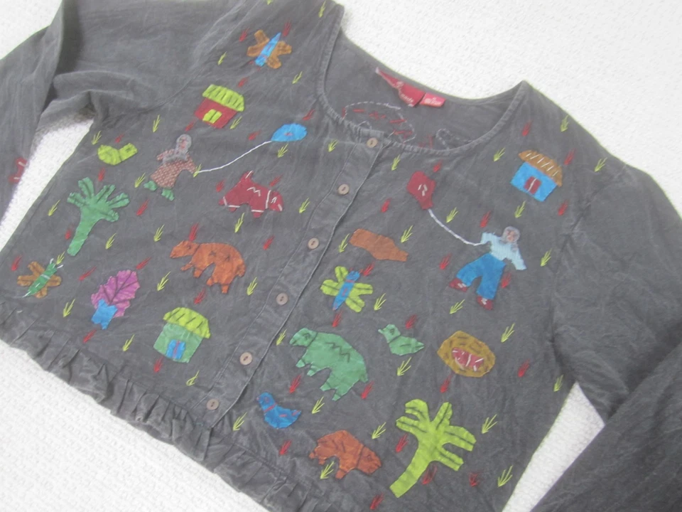 Camisa Sacred Threads Mujer XL Gris Bordada Informal Recortada Manga Larga Foto 2 de 4