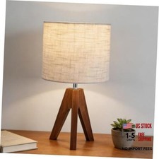 Tripod Table Lamp, Small Bedside Night Stand Lamp with 3 Colors, Espresso Wood