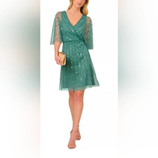 ADRIANNA PAPELL STUDIO Sequin Beaded Flutter Sleeve Dress Size 16  Msrp $149.00