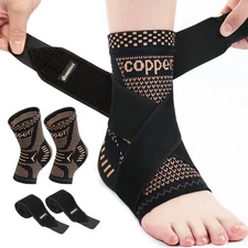 Ankle Brace for Women & Men, Ankle Compression Sleeve Support Copper Infused ...