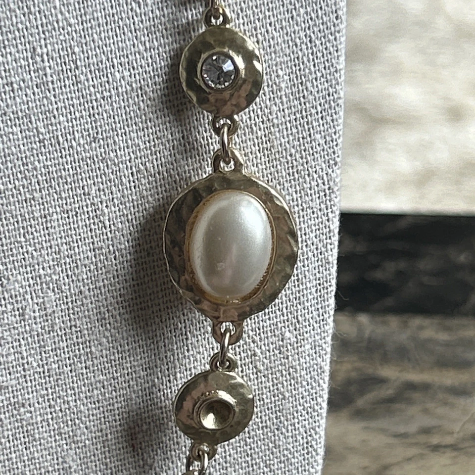 KENNETH JAY LANE 32" Tono Dorado Blanco Imitación Perla Eslabón Collar Clásico Elegante Foto 4 de 4