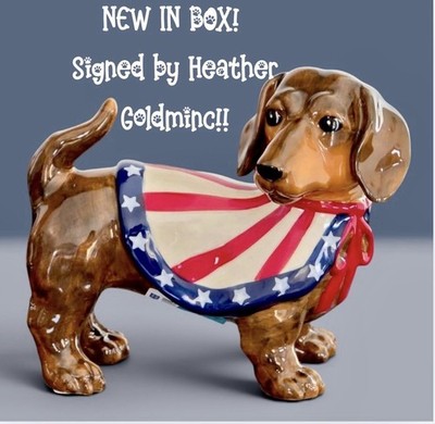 Blue Sky Clayworks PATRIOTIC DACHSHUND July 4th NEW IN BOX! & SIGNED -Retailer