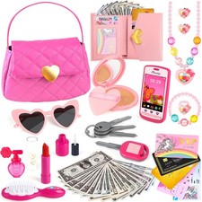 Full Set Play Purse for Little Girls Toddler Purse with Pretend Makeup for Kids