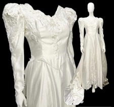 Vintage 80s 90s wedding dress white embroidered cut out satin cleaned