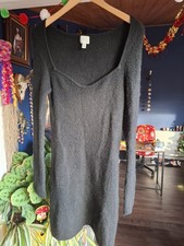 h&m uk small Knit Dress low Neck Long sleeve Ribbed Knitted Ladies Jumper sexy 
