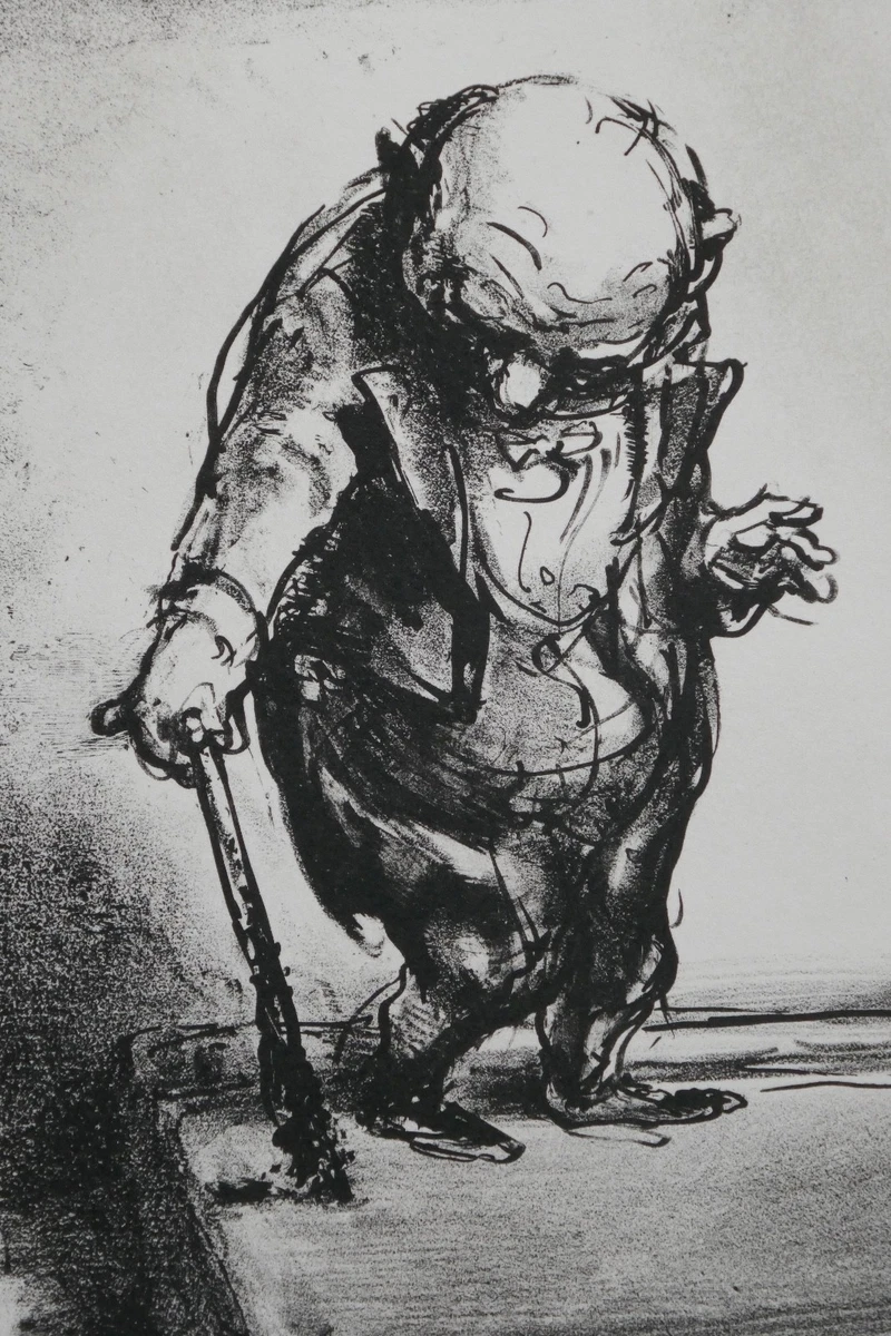 A. Paul Weber, Original Lithographie 1972, signiert, Dreck am  Stecken
