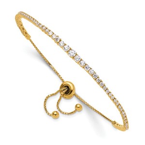 Authentic 925 Sterling Silver Flash Gold-plated Graduated CZ Adj. 5 to 9" Bracelet