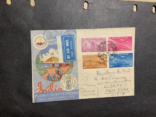 India 1954 registered FDC 1st day cover to the USA 100th Anniversary of Stamps