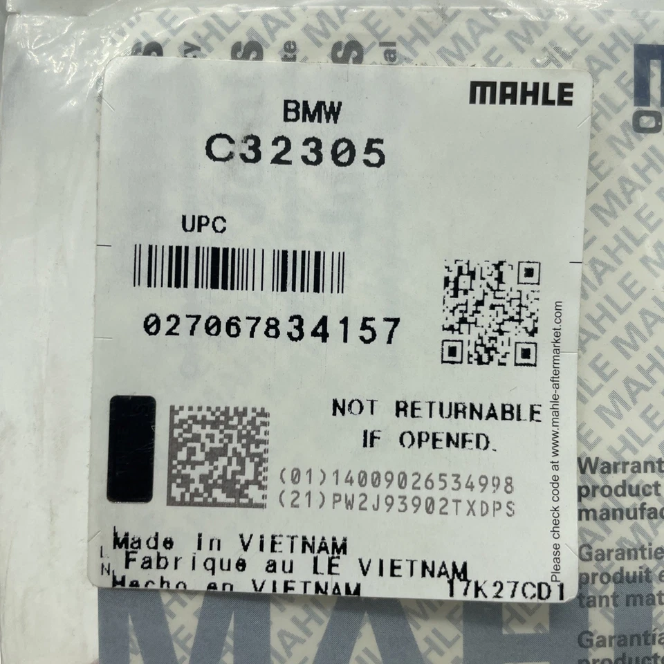 Junta tórica de tubo de refrigerante del motor para BMW 540i X5 1993-2008 740iL MAHLE ORIGINAL Foto 2 de 4