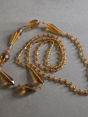 Antique 1920s Amber Flapper Glass Beaded 45 "Flapper Necklace