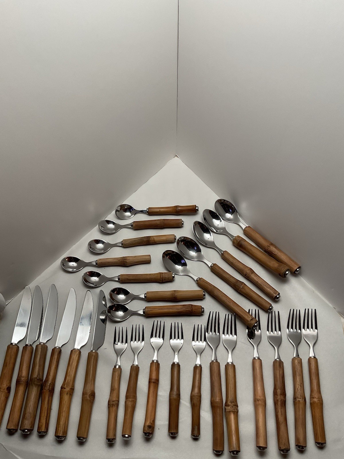 Vintage MCM 29 Piece, Natural Handmade Bamboo Silverware Set Rare