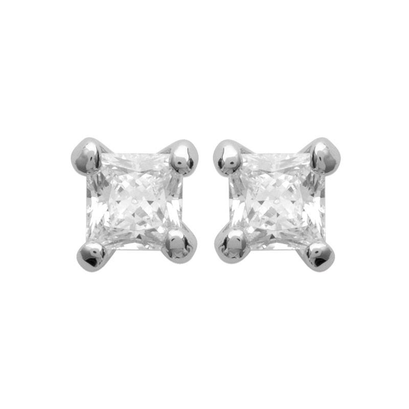 Puces d'oreilles zirconium carré 3mm serti de prestige en argent 925 rhodié