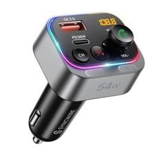 Bluetooth 5.4 FM Transmitter Car Adapter 54W PD 36W 18W Stronger Silver