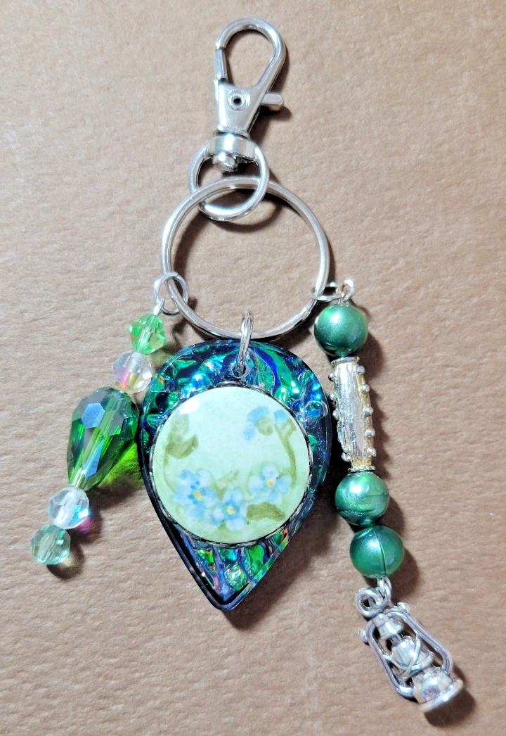 Handmade Floral Purse Charm with Silver-Tone