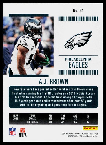 2024 Panini Contenders Game Ticket Red - A. J. Brown #81 - Philadelphia Eagles - Picture 2 of 2