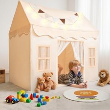 Play Tent for Kids,Indoor  Outdoor Tent with Blanket,LED Lights  Flags Gray