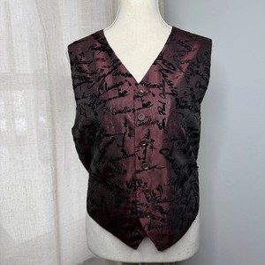 Vintage Jean Paul Gaultier Classique Script Flocked Velvet Vest Burgundy Mens 40