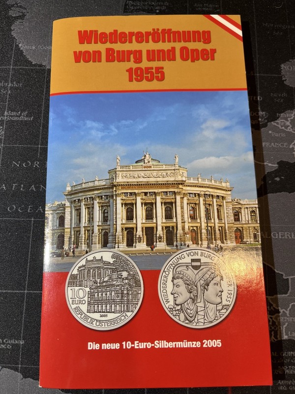 Austria 10 Euro 2005 Silver Coin Re-Opening of the Opera in Sealed Folder