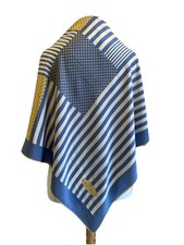 H80 Etienne Aigner Blue Ivory Silk Scarf Geometric Striped Polka Dot Square